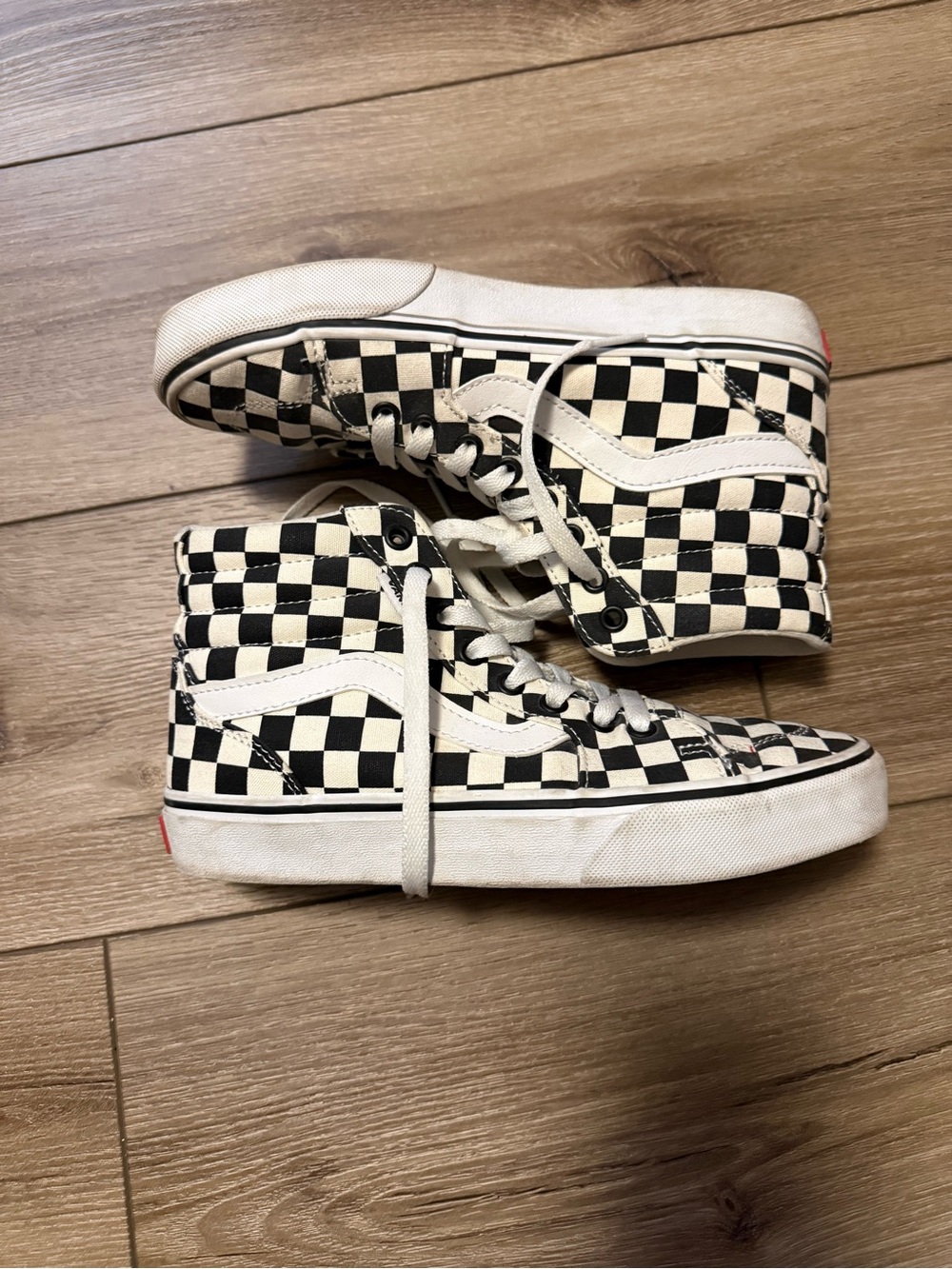 Vans Black and White Checkerboard High-Top Sneakers